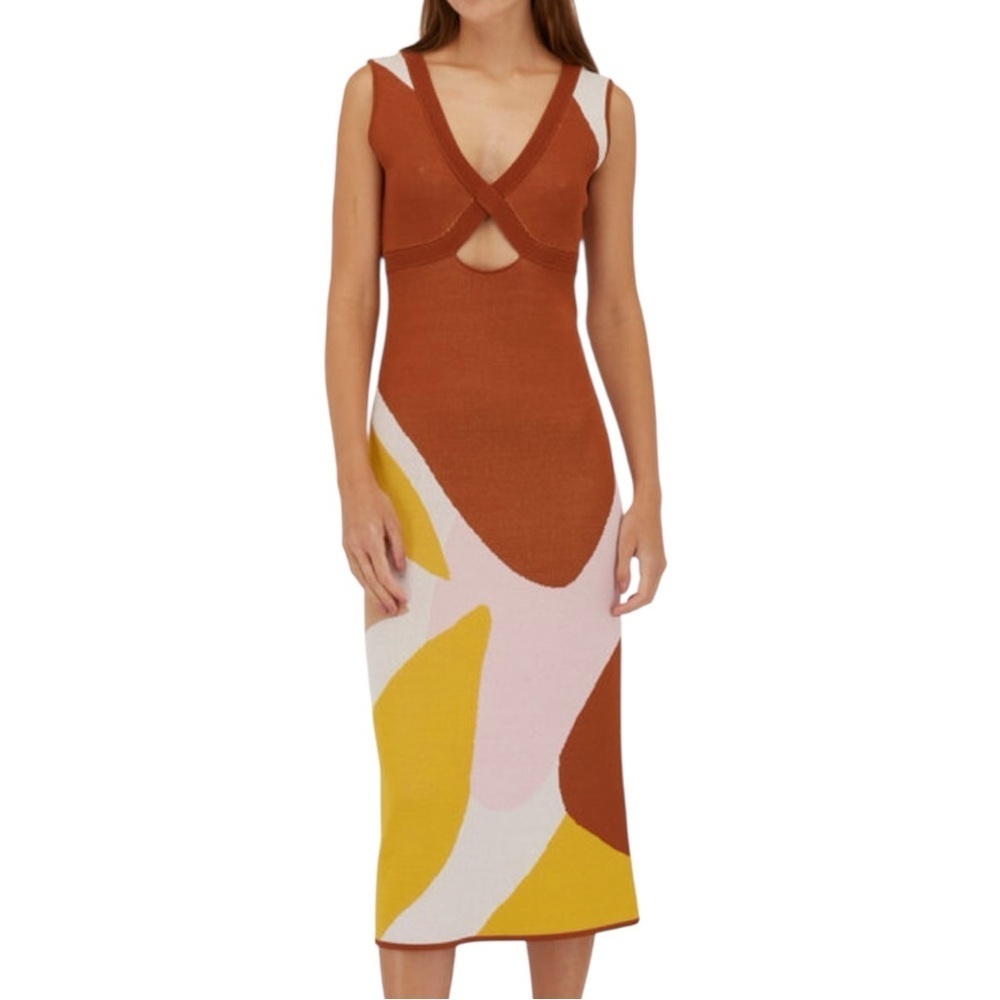 Sachin + Babi Brown and White Bodycon Midi Dress